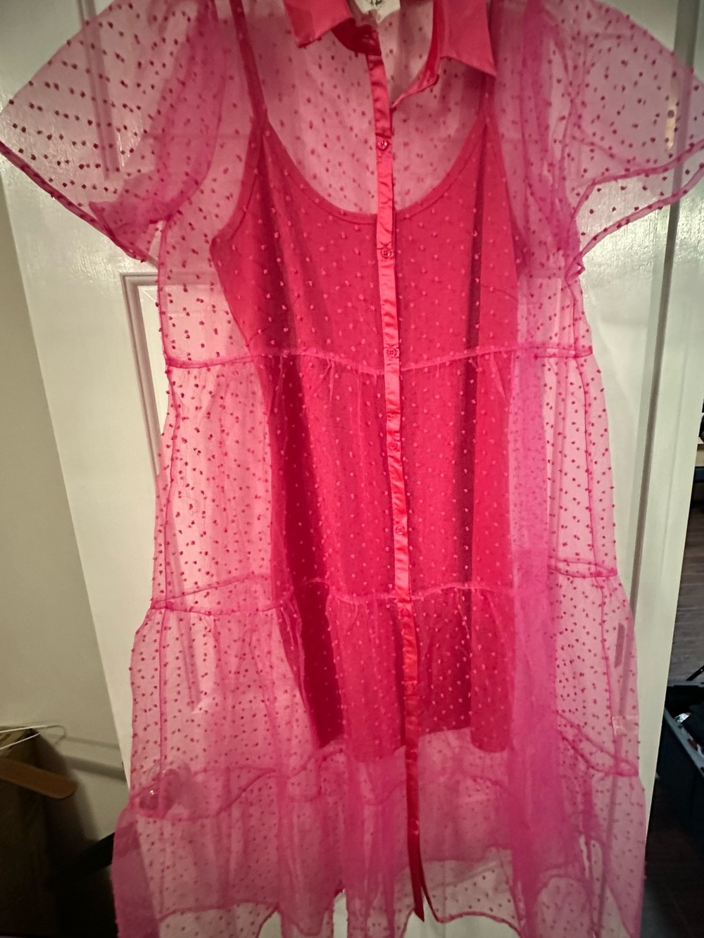 Fantastic Fawn Hot Pink Sheer Polka Dot Layered Organza Dress